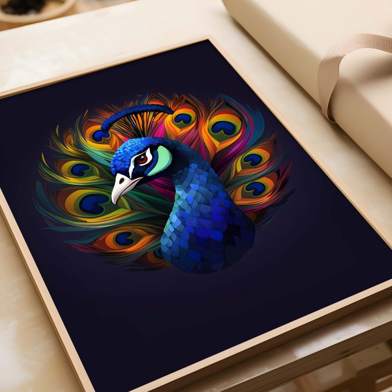 Magnificient Blue Peacock Poster - Painting Print for Modern Home Decor - Image 2