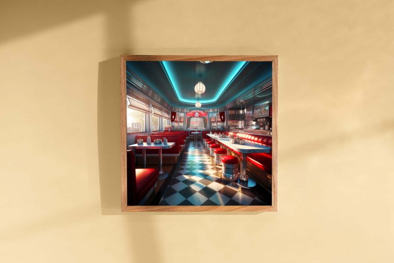 1950s American Diner in Red and Blue Poster | Retro Photography prints, - Image 3