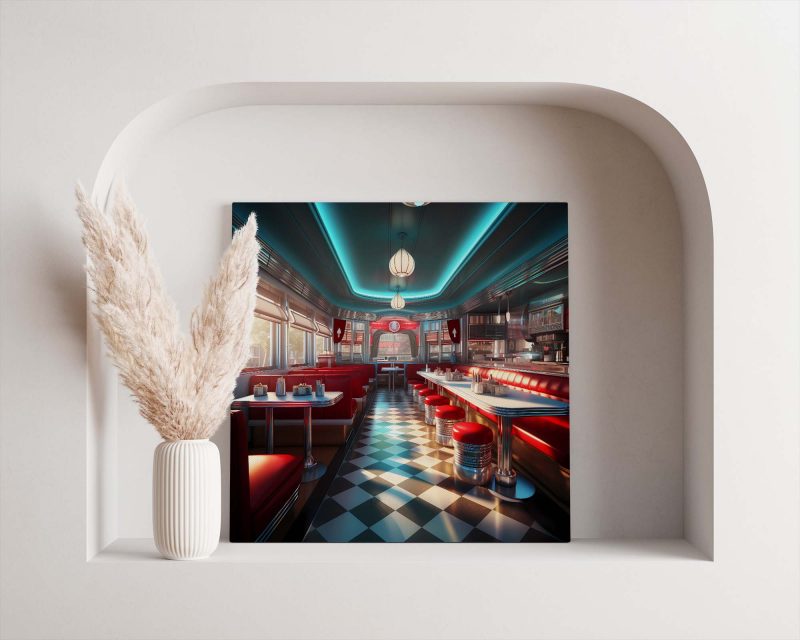 1950s American Diner in Red and Blue Poster | Retro Photography prints, - Image 2