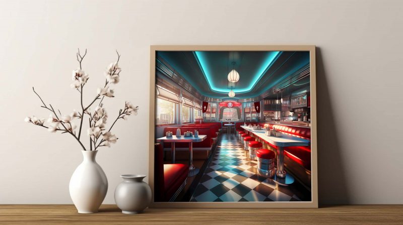 1950s American Diner in Red and Blue Poster | Retro Photography prints, - Image 8