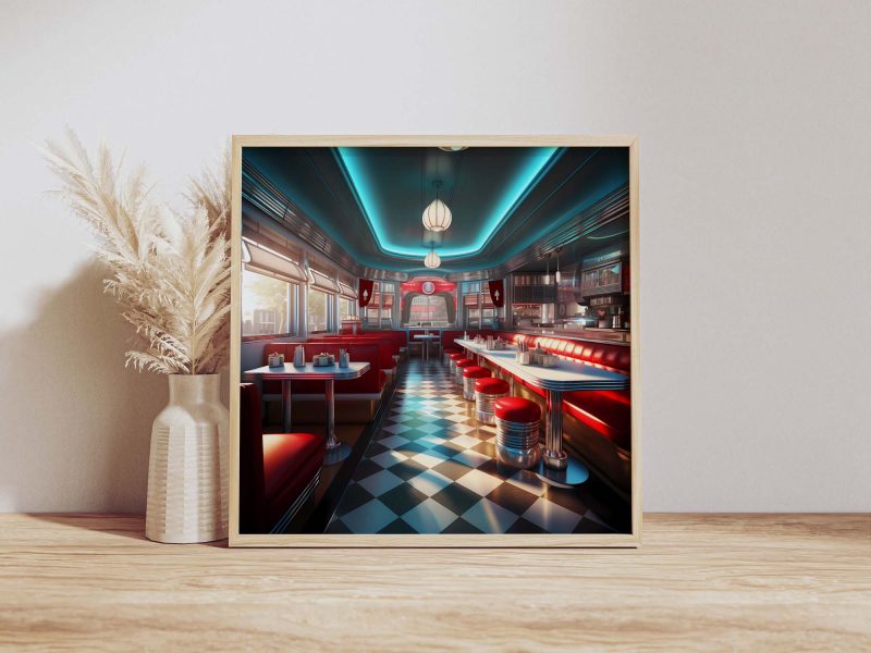 1950s American Diner in Red and Blue Poster | Retro Photography prints, - Image 9