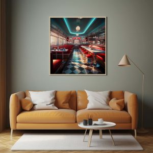 1950s American Diner in Red and Blue Poster | Retro Photography prints,