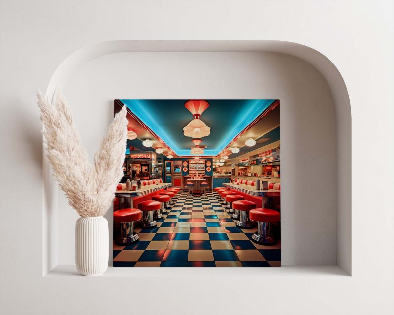 1950s neon American Diner with Checkers Floor - Image 3