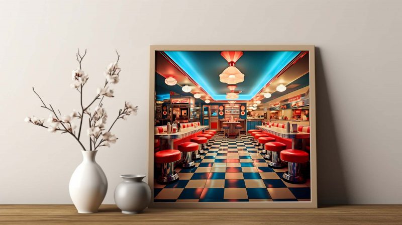 1950s neon American Diner with Checkers Floor - Image 8
