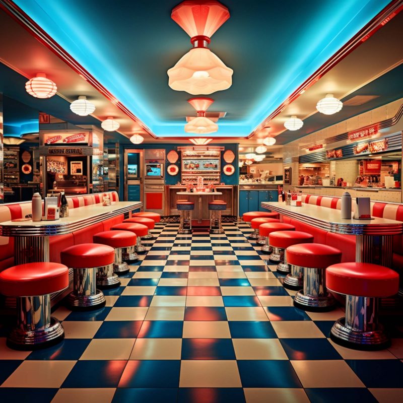 1950s neon American Diner with Checkers Floor - Image 9