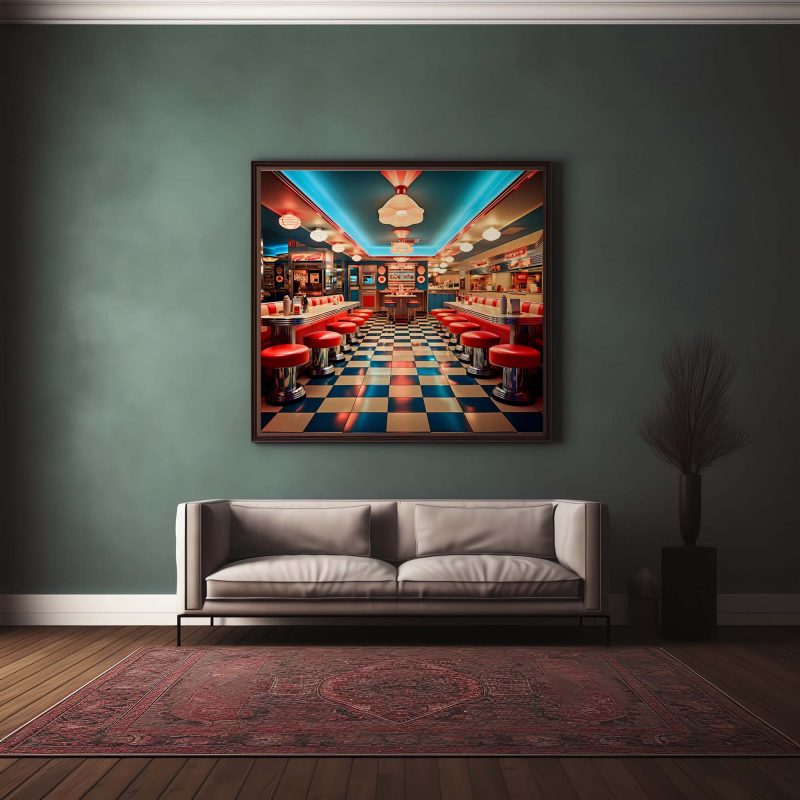 1950s neon American Diner with Checkers Floor - Image 12