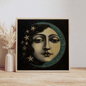Antique Moon Face Picture Poster, Victorian Wallart, Dark Victorian Arts
