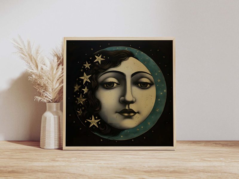 Antique Moon Face Picture Poster, Victorian Wallart, Dark Victorian Arts