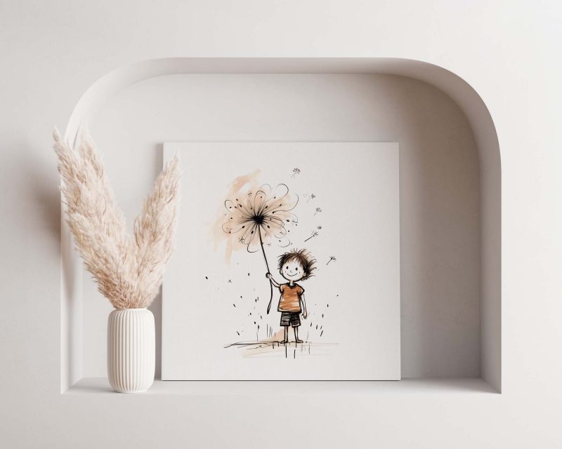 Boy holding a Dandelion | Cute Poster - Image 3