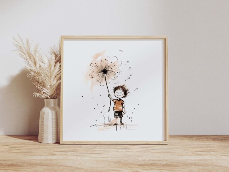 Boy holding a Dandelion | Cute Poster - Image 2