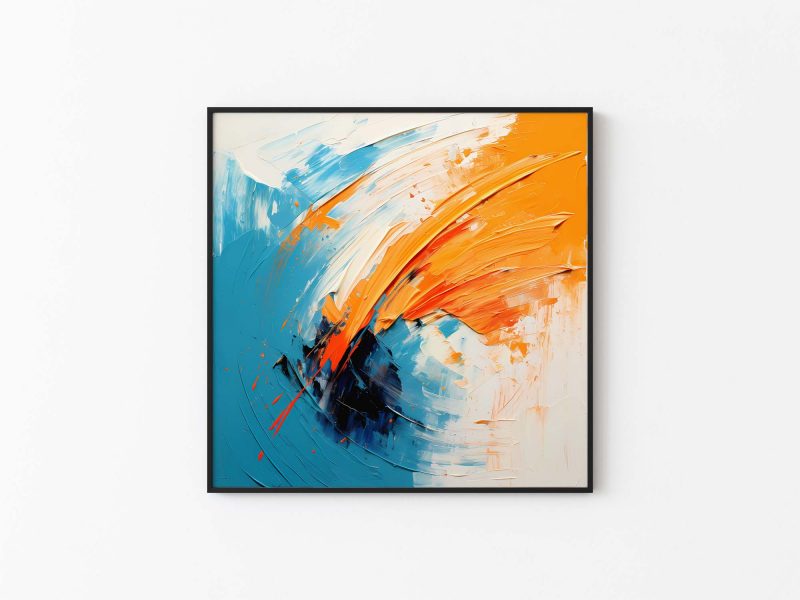 Broad Brushstrokes in Orange on Blue and White | Abstract Art - Image 2