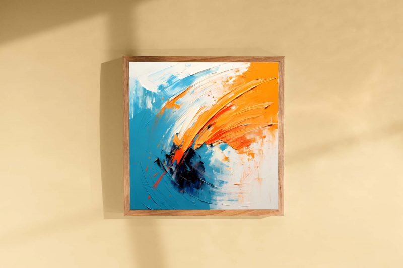 Broad Brushstrokes in Orange on Blue and White | Abstract Art - Image 3