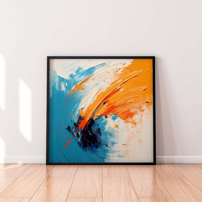 Broad Brushstrokes in Orange on Blue and White | Abstract Art - Image 6