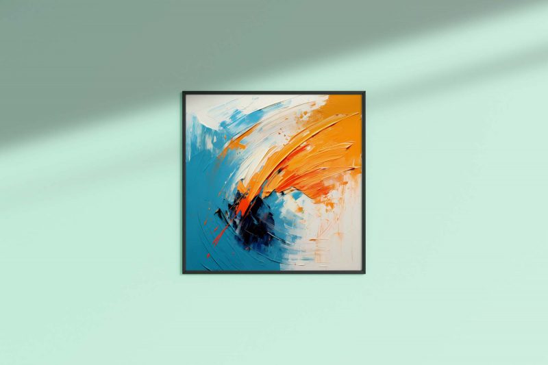 Broad Brushstrokes in Orange on Blue and White | Abstract Art - Image 7