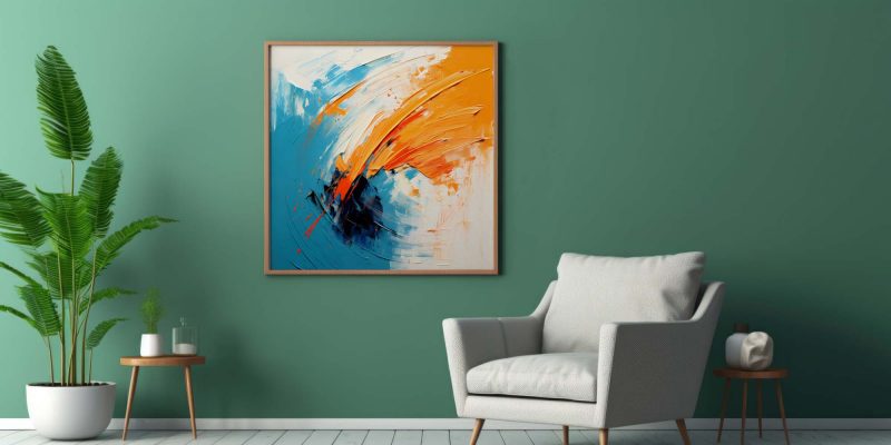 Broad Brushstrokes in Orange on Blue and White | Abstract Art - Image 8