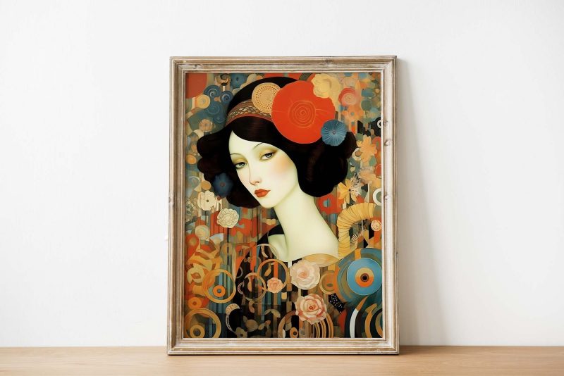Captivating Aristocratic Lady Portrait in Gustav Klimt & Picasso style