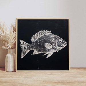 Fish Poster, Ancient Japanese Gyotaku Print, Vintage Fish Poster