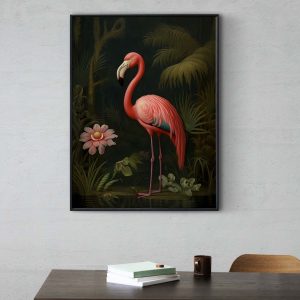 Flamingo Art Print | Pink Flamingo Poster | Large Wall Art | Botanical Print | Jungle Wall Art · Maximalist Decor