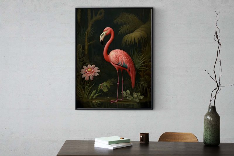 Flamingo Art Print | Pink Flamingo Poster | Large Wall Art | Botanical Print | Jungle Wall Art · Maximalist Decor