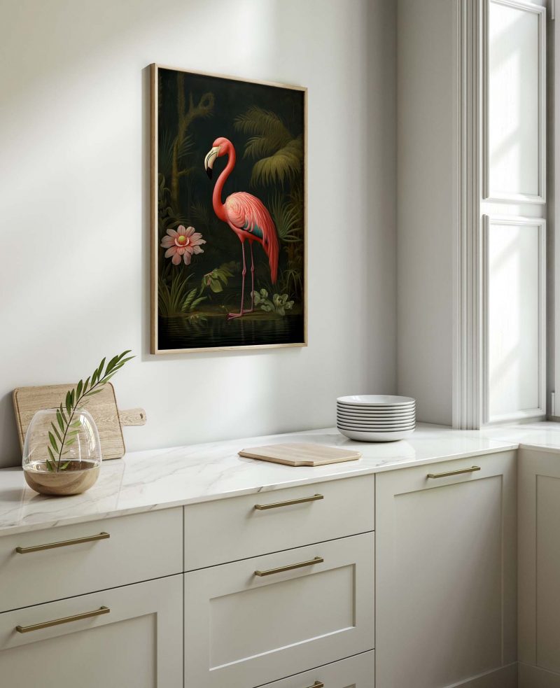 Flamingo Art Print | Pink Flamingo Poster | Large Wall Art | Botanical Print | Jungle Wall Art · Maximalist Decor - Image 3