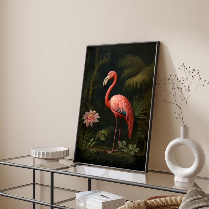 Flamingo Art Print | Pink Flamingo Poster | Large Wall Art | Botanical Print | Jungle Wall Art · Maximalist Decor - Image 2