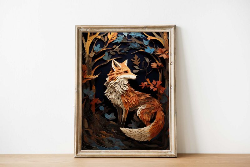 Fox Paper Cutout Poster | inspired by William Morris | Big Wall Art - Image 2