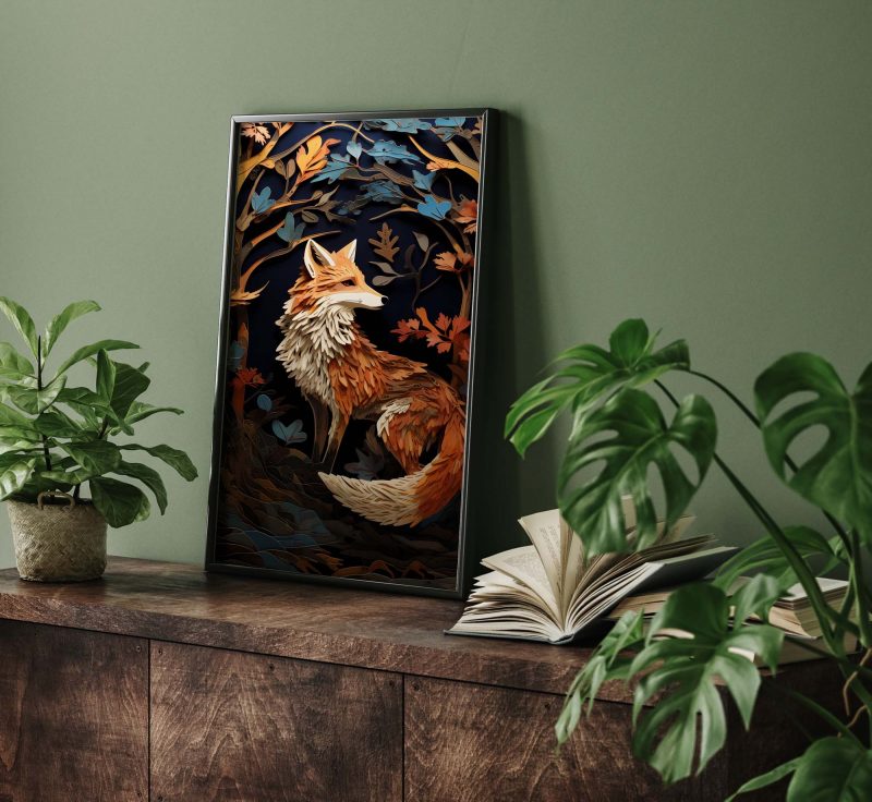 Fox Paper Cutout Poster | inspired by William Morris | Big Wall Art