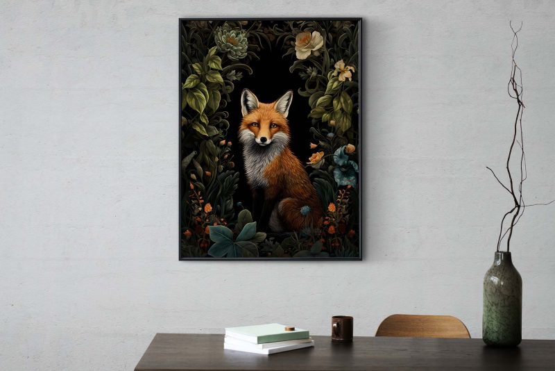 Fox in the Flowers Poster | William Morris stlye