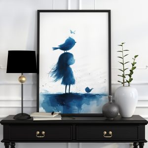 Girl With Birds, Watercolour Painting Poster