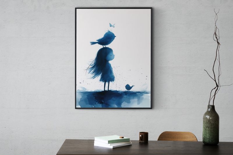 Girl With Birds, Watercolour Painting Poster - Image 6