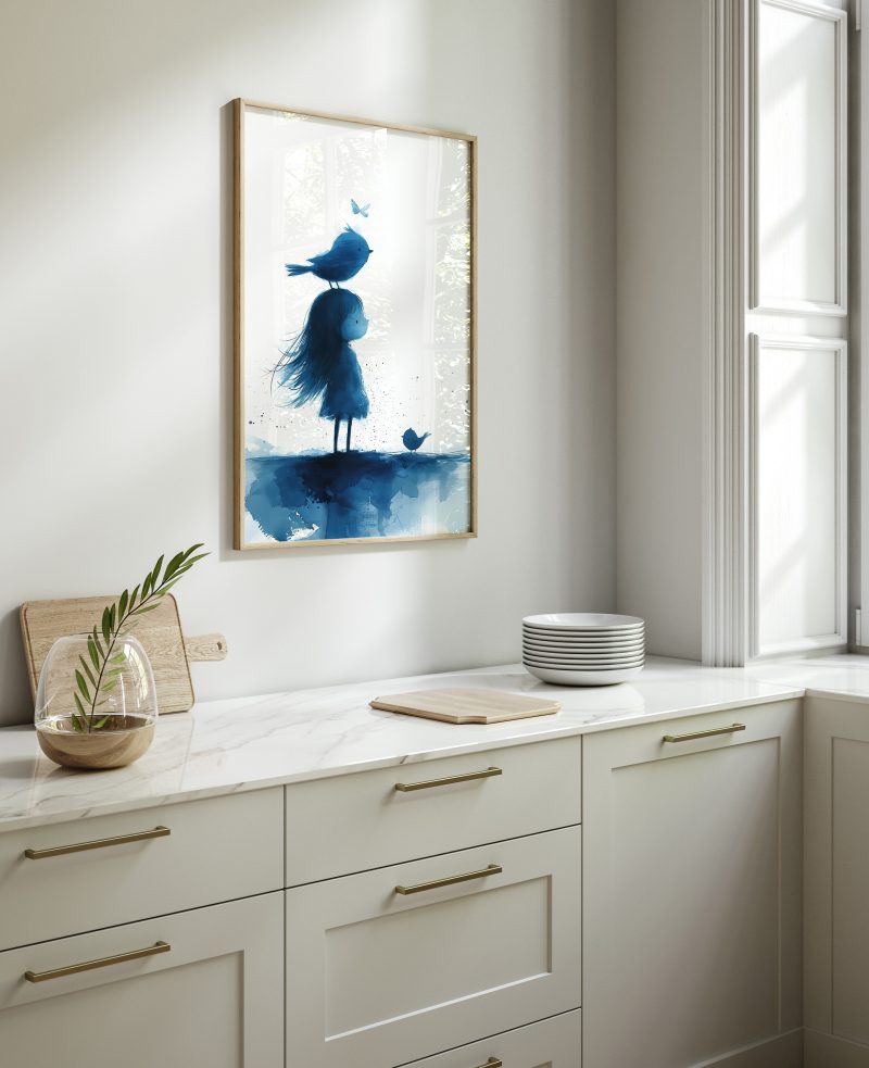 Girl With Birds, Watercolour Painting Poster - Image 4