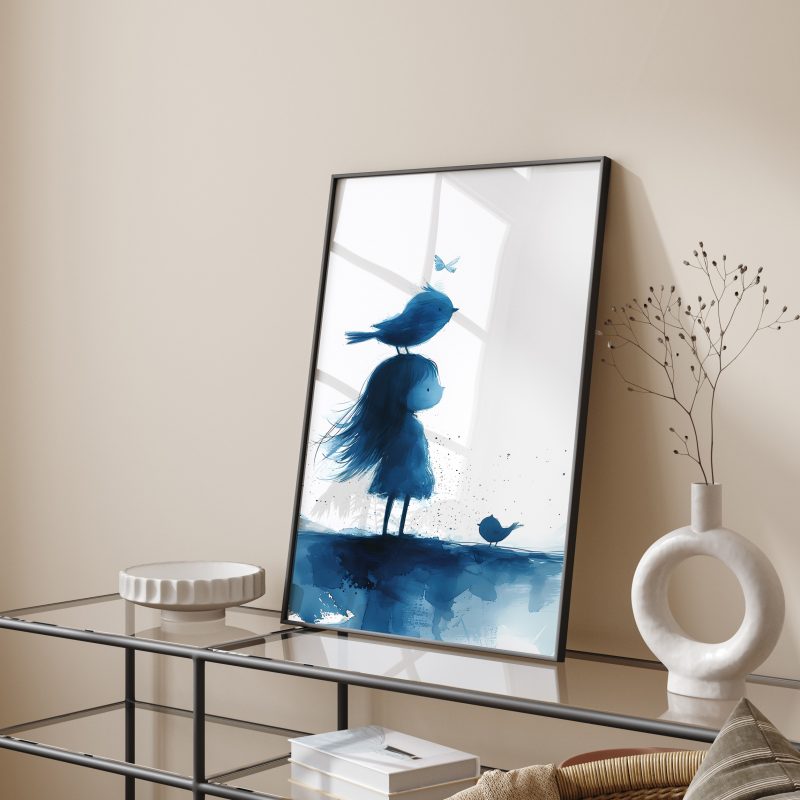 Girl With Birds, Watercolour Painting Poster - Image 3