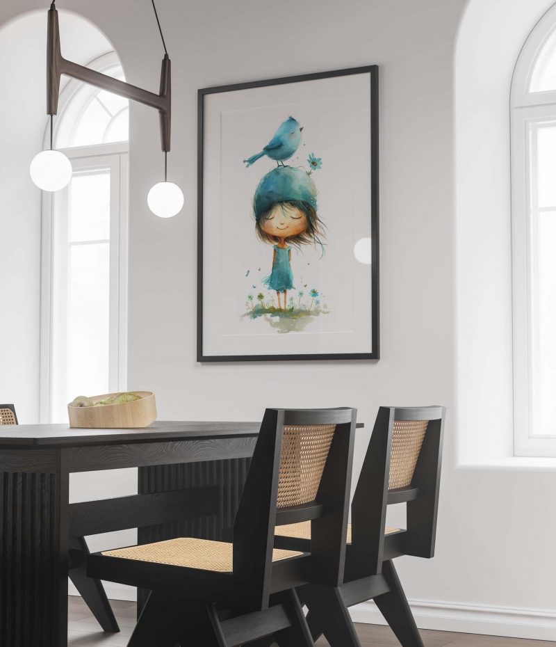 Girl with Bird and Flower on her Head Nursery Poster - Image 3