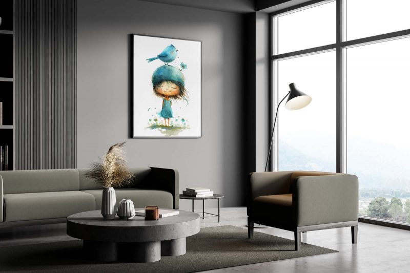 Girl with Bird and Flower on her Head Nursery Poster - Image 5