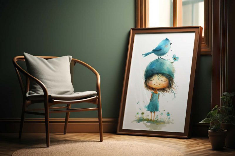 Girl with Bird and Flower on her Head Nursery Poster - Image 7