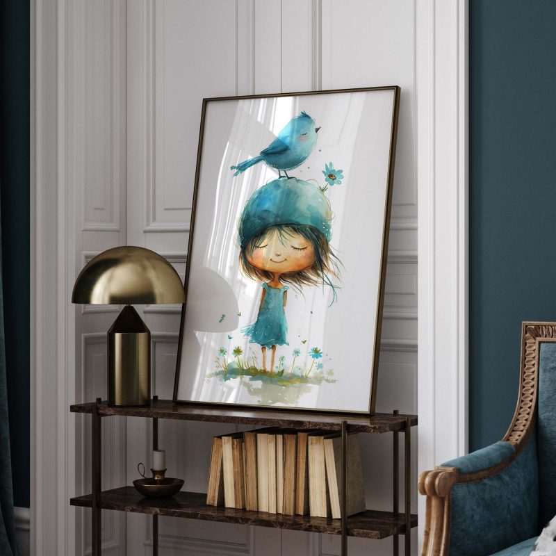 Girl with Bird and Flower on her Head Nursery Poster - Image 9