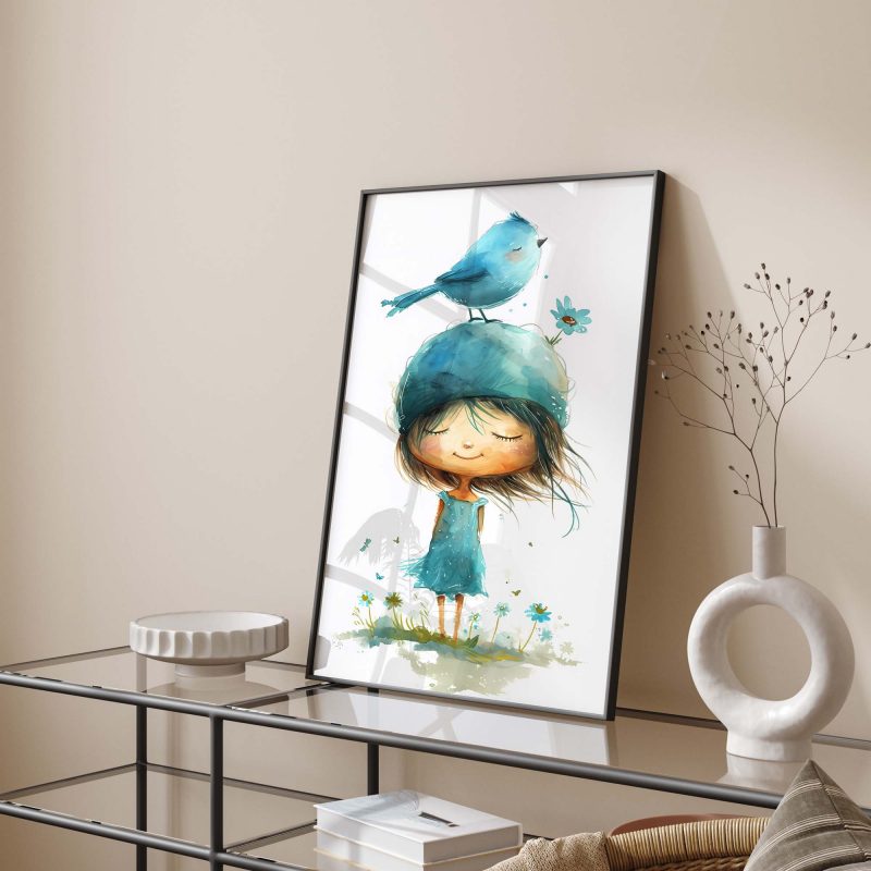 Girl with Bird and Flower on her Head Nursery Poster - Image 11