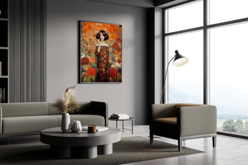 Black Haired Woman Poster in Picasso and Gustav Klimt style - Image 4