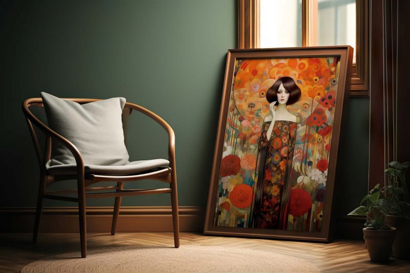 Black Haired Woman Poster in Picasso and Gustav Klimt style - Image 6