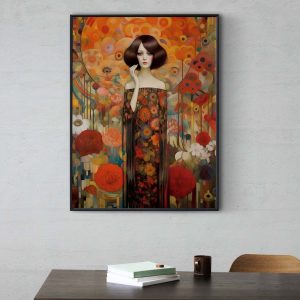 Black Haired Woman Poster in Picasso and Gustav Klimt style