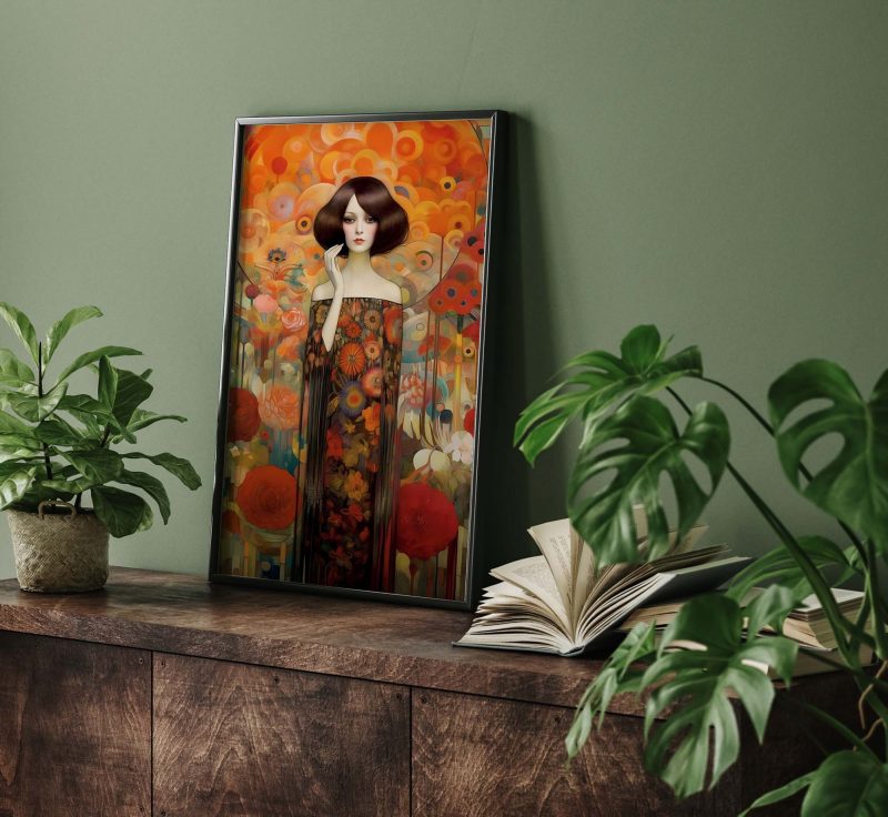 Black Haired Woman Poster in Picasso and Gustav Klimt style - Image 8