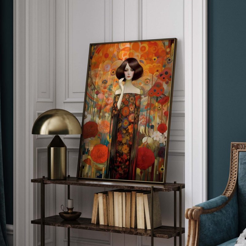 Black Haired Woman Poster in Picasso and Gustav Klimt style - Image 9