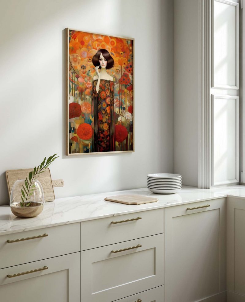 Black Haired Woman Poster in Picasso and Gustav Klimt style - Image 10