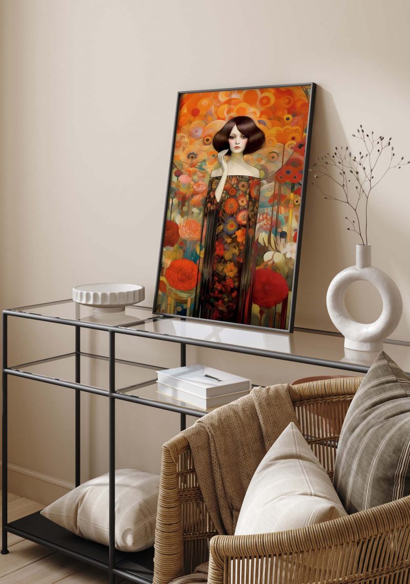 Black Haired Woman Poster in Picasso and Gustav Klimt style - Image 11