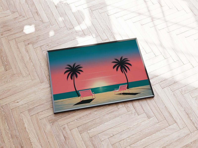 Serene Beach Sunset | Minimalist Design Poster Inspired by Hiroshi Nagai - Image 4