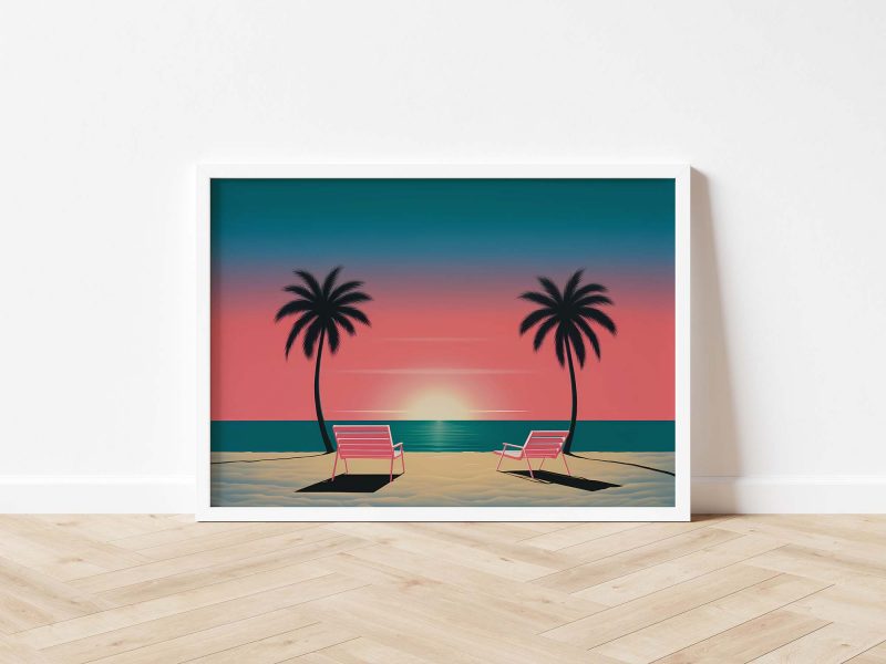 Serene Beach Sunset | Minimalist Design Poster Inspired by Hiroshi Nagai - Image 5