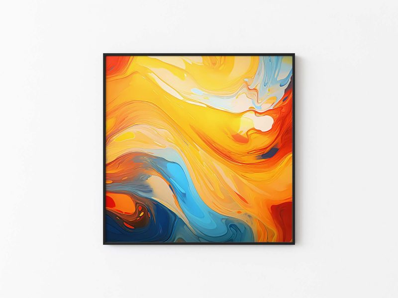 Bright Colors - Yellow, Orange, and Blue Oil Paint Abstract Poster - Image 2