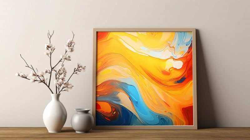 Bright Colors - Yellow, Orange, and Blue Oil Paint Abstract Poster - Image 9
