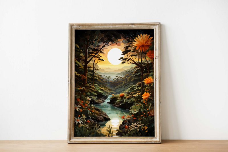 Jungle Sunset - colourful poster in Henri Rousseau style - Image 3