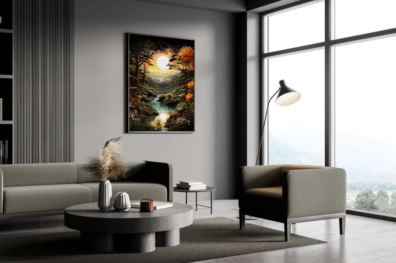Jungle Sunset - colourful poster in Henri Rousseau style - Image 4